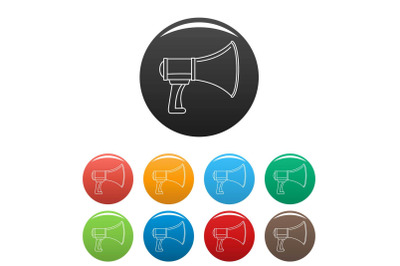 Sound of megaphone icons set color vector