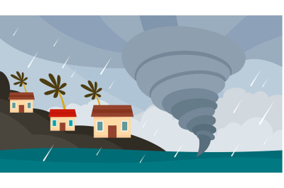 Tornado Hawaii island background, flat style