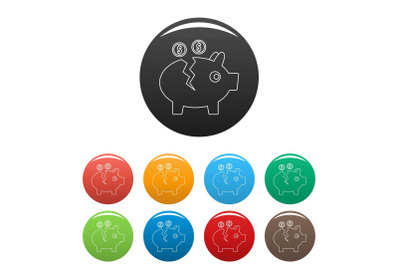 Piggy bank icons set color vector