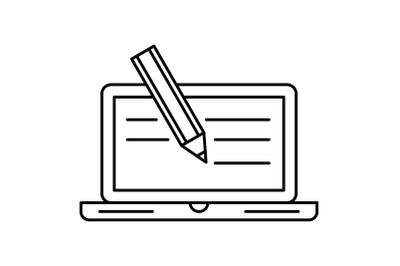 Laptop text writing icon, outline style
