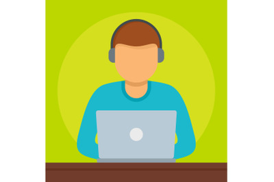 Man at laptop icon, flat style