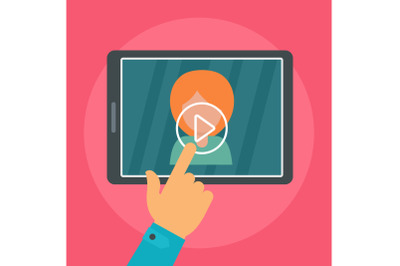 Tap video play icon, flat style