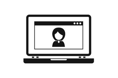 Laptop video chat icon, simple style