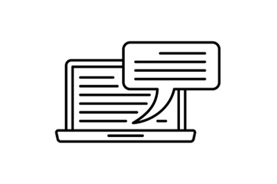 Laptop chatting icon, outline style