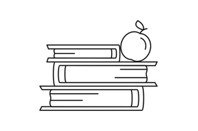 Books and apple icon, outline style