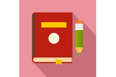 Book and pen icon, flat style