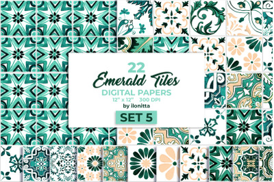 Emerald Azulejo Tiles Digital Papers