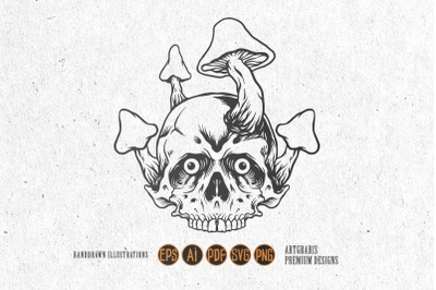 Fungus Skull Silhhouette Clipart SVG