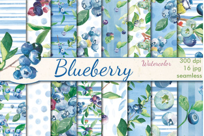 Blueberry watercolor seamless patterns