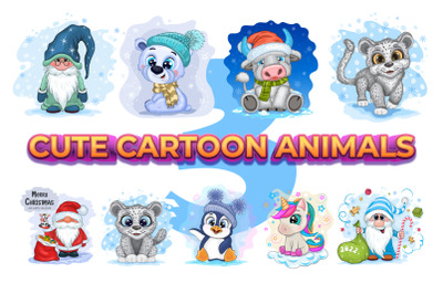 Set of cute cartoon animals, characters_03