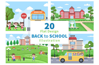 20 Back To School and Cute Bus Illustration