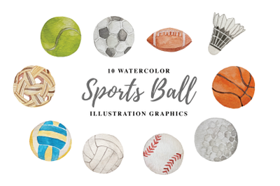 10 Watercolor Sports Ball Illustration Graphics