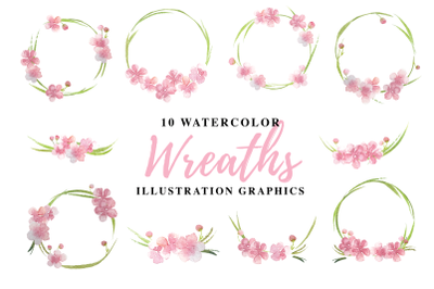 10 Watercolor Wreaths Illustration Graphics
