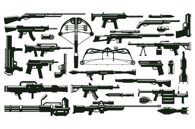 War weapon silhouettes. Automatic gun kit&2C; grenade launchers&2C; weapons