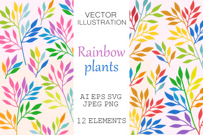 Rainbow silhouette plant. Rainbow plants. Multicolored plant