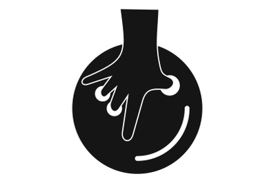 Hand take bowling ball icon, simple style