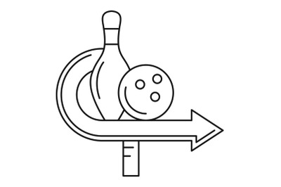 Bowling pin and ball icon, outline style
