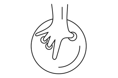 Hand take a bowling ball icon, outline style