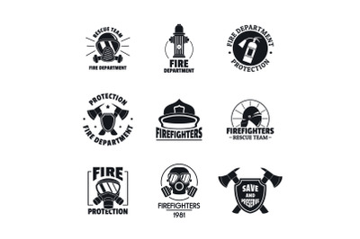 Fire fighter logo icons set, flat style