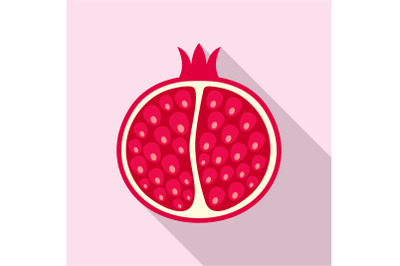 Half of pomegranate icon, flat style