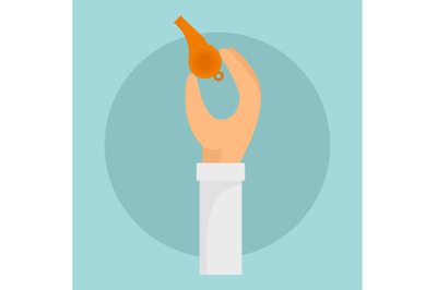 Whistle in hand background, flat style