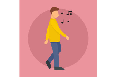 Man walk and whistle background, flat style