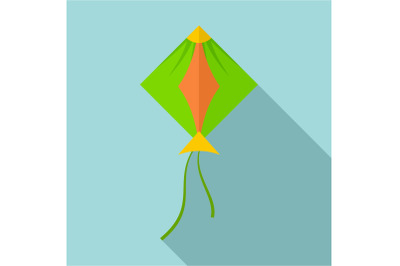 Green kite icon, flat style