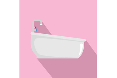 Bathtube with water tap icon, flat style