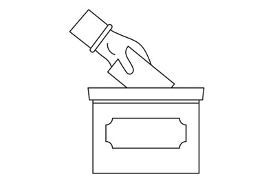 Hand put election box icon, outline style