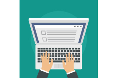 Laptop online vote background, flat style