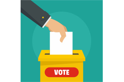 Hand at election box background, flat style