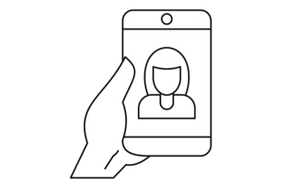 Woman take selfie smartphone icon, outline style