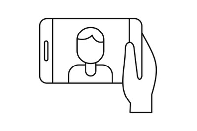 Man take selfie phone icon, outline style