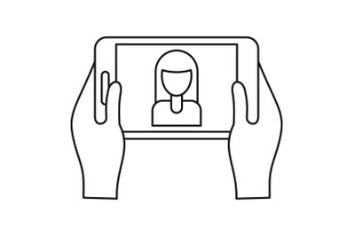 Girl take selfie icon, outline style