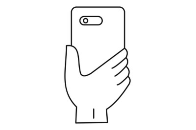 Smartphone hand icon, outline style