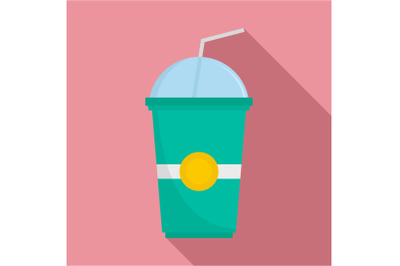 Green kiwi smoothie icon, flat style