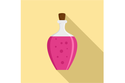 Potion pink bottle icon, flat style