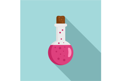 Potion pink flask icon, flat style
