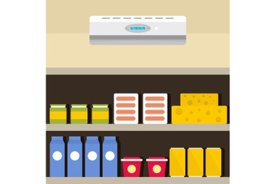 Conditioner at shop background, flat style