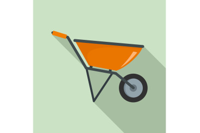 Construction wheelbarrow icon, flat style
