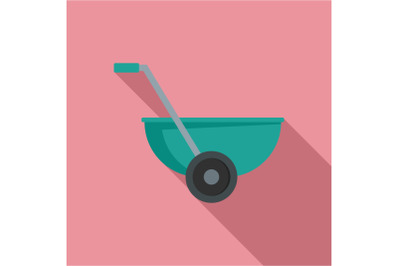 Small wheelbarrow icon, flat style