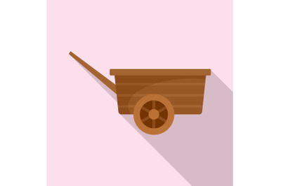 Wood wheelbarrow icon, flat style
