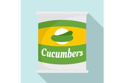 Cucumbers tin can icon, flat style