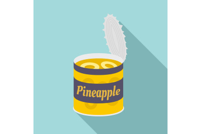 Pineapple tin can icon, flat style