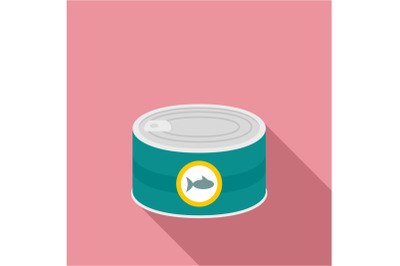 Fish tin can icon, flat style