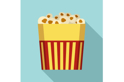 Paper popcorn box icon, flat style