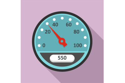 Blue speedometer icon, flat style