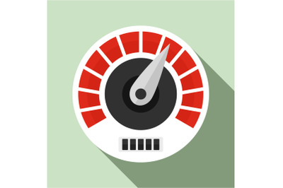Red white speedometer icon, flat style