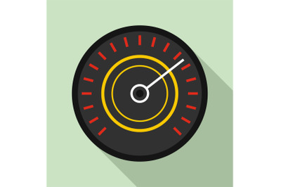 Black red speedometer icon, flat style