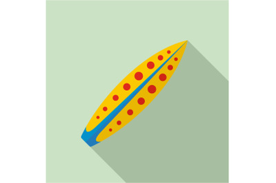 Yellow red dot surfboard icon, flat style